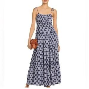 Aqua Women's Batik Tiered Maxi Dress Blue